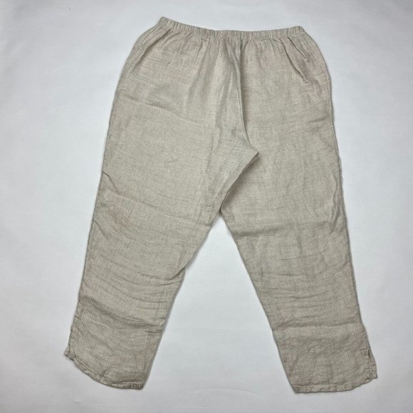 Flax Linen Ankle Pants Tapered Leg Elastic Waist Flat‎ Front Lightweight Women L - Picture 2 of 11